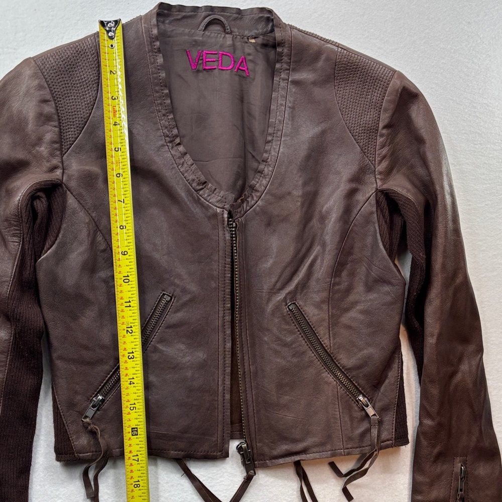 Veda Dark Brown Leather Jacket with Zipper Details - Picture 10 of 12